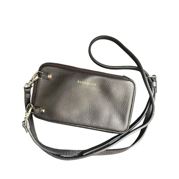 Bandolier Black Leather Crossbody Phone Case Wallet With Strap - Picture 1 of 2